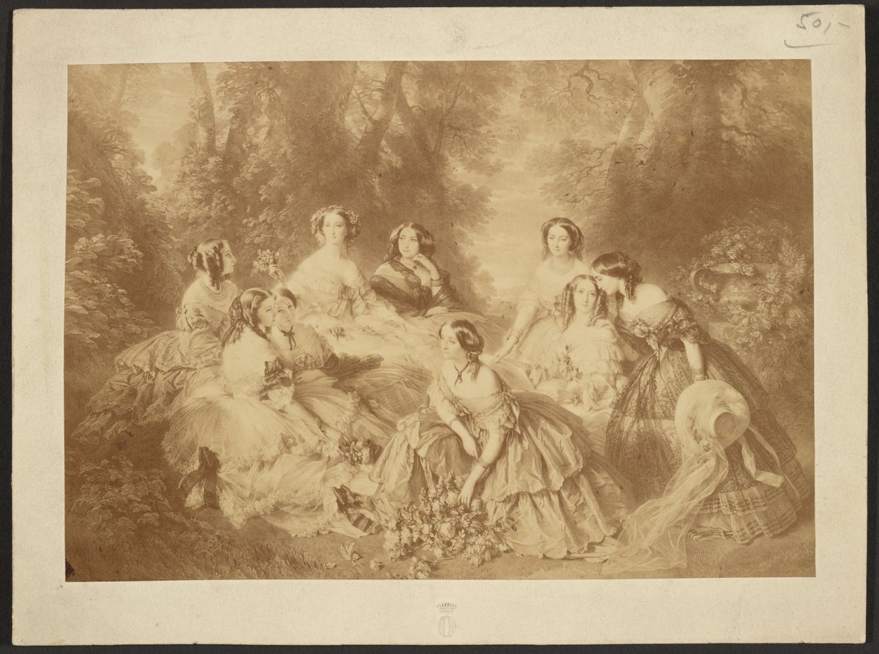 "Kejsarinnan Eugenie omgiven av sina hovdamer" av Franz Xaver Winterhalter av Comte Olympe Aguado