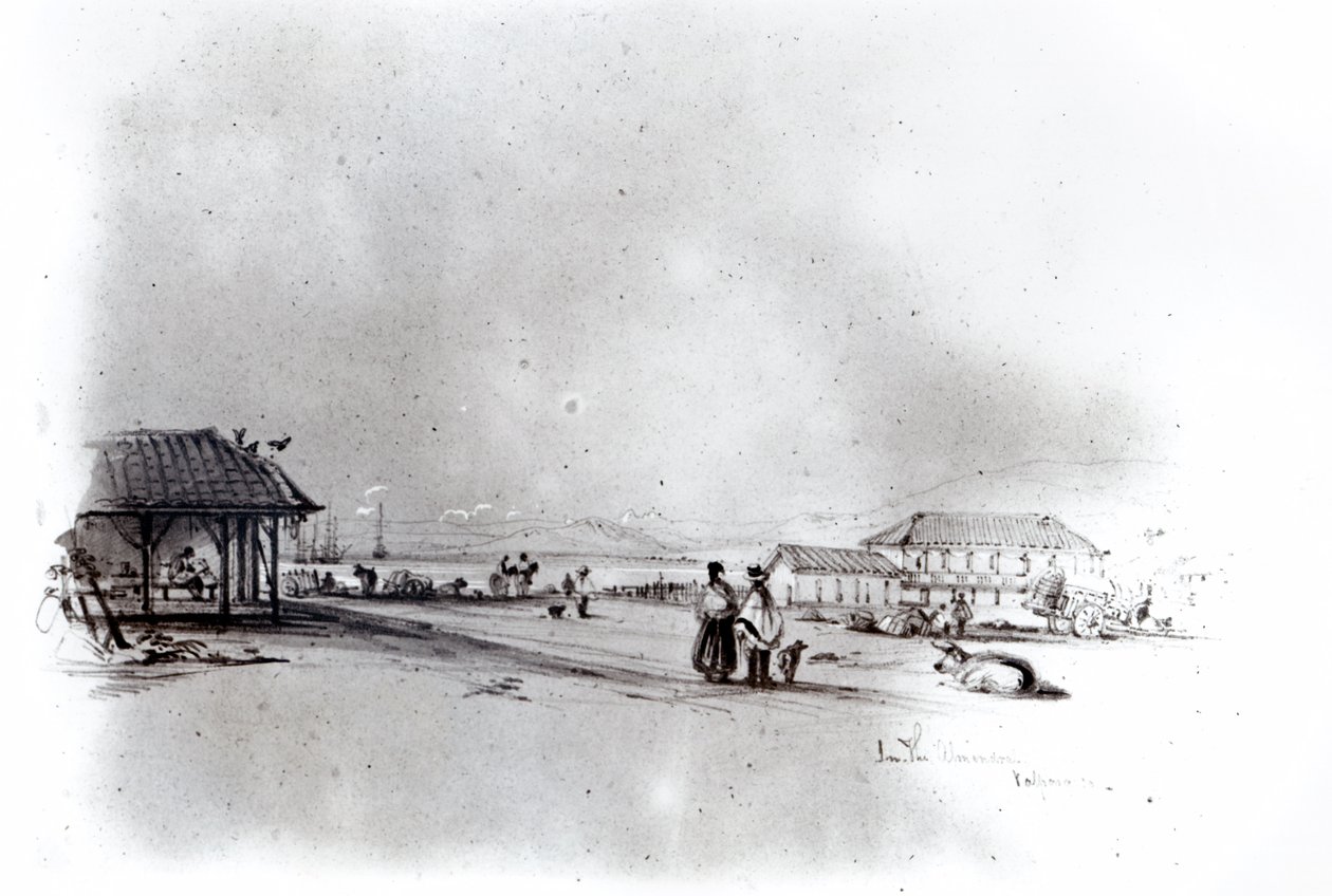 Utsikt över Valparaiso, 1834 (penna och wc på papper) av Conrad Martens