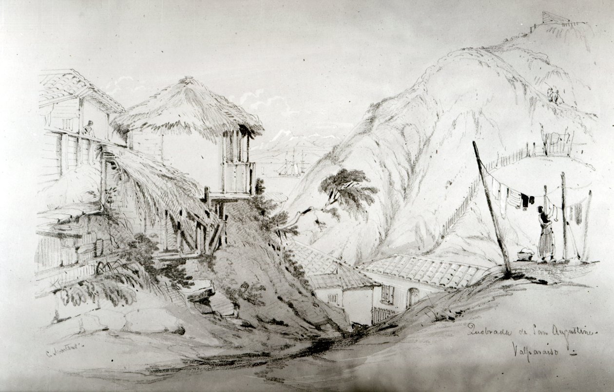 Utsikt över Valparaiso, 1834 (penna och wc på papper) av Conrad Martens