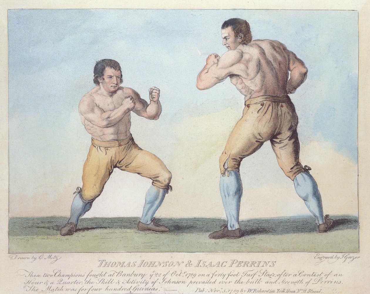 Boxningsmatch mellan Thomas Johnson och Isaac Perrins, graverad av T. Grozer, 1789 av Conrad Martin Metz