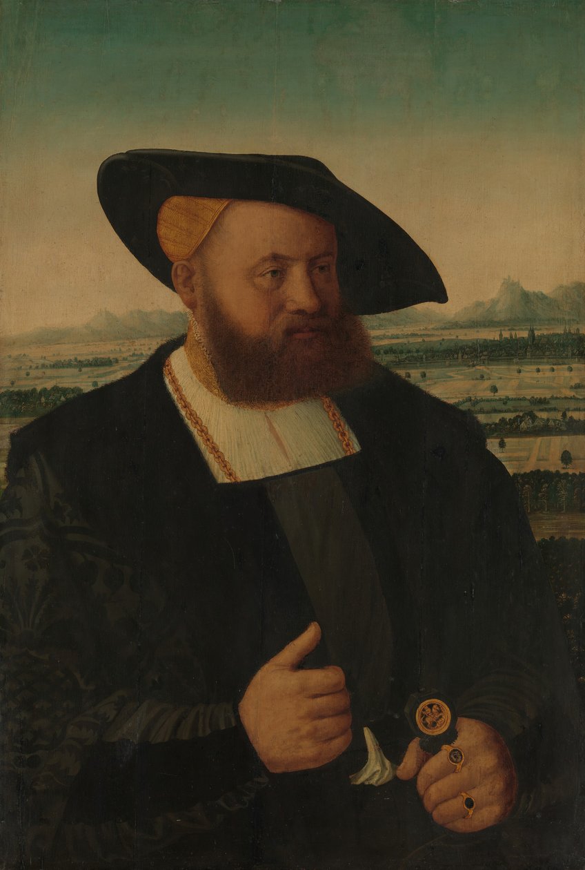 Porträtt av en man med ett morhuvud på sin signetring. av Conrad Faber von Creuznach