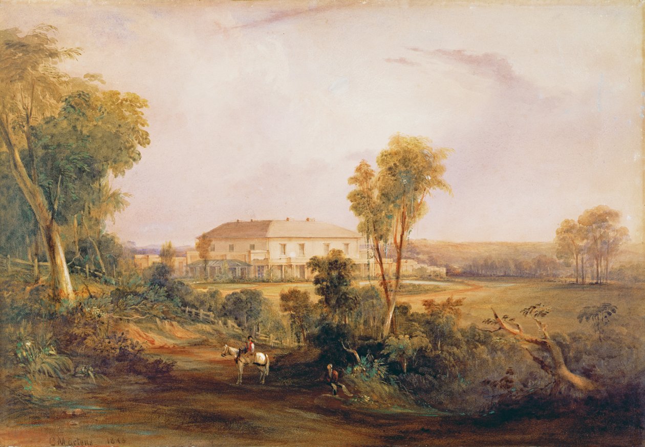 Camden Park House, hem för John MacArthur (1767-1834), 1843 av Conrad Martens