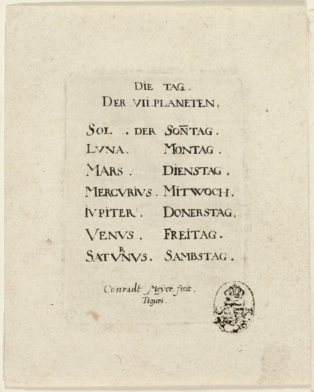 Titelsida, från Der VII Planeten av Conrad Meyer
