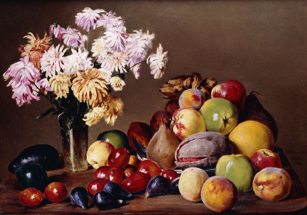 Stilleben med frukt och blommor, 1908 av Conrad Wise Chapman