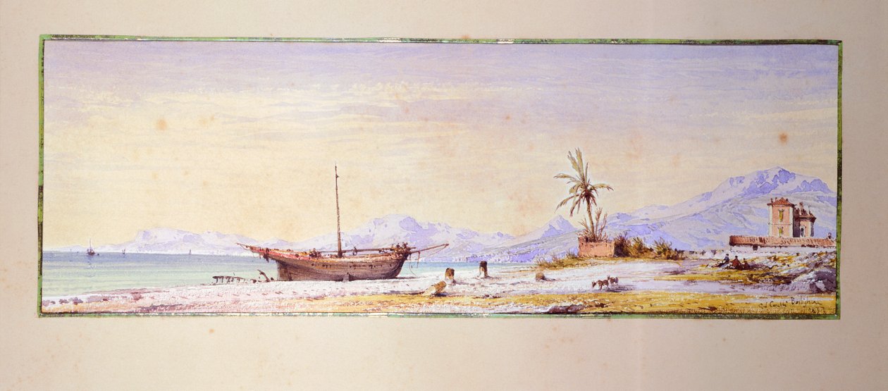 Bordighera Beach, av Consalvo Carelli (1818-1900), Italien av Consalvo Carelli