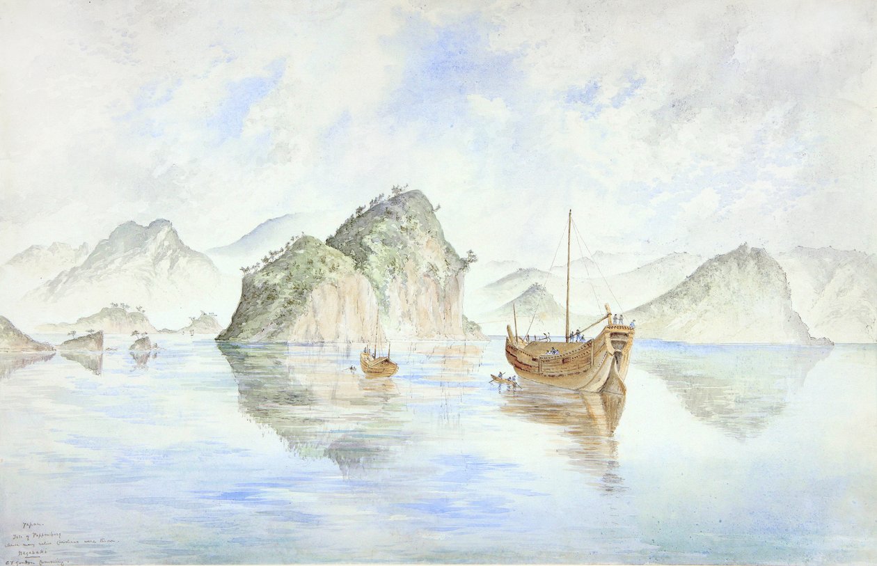 Nagasaki, Japan: Isle of Pappenberg (akvarell) av Constance Frederica Gordon Cumming