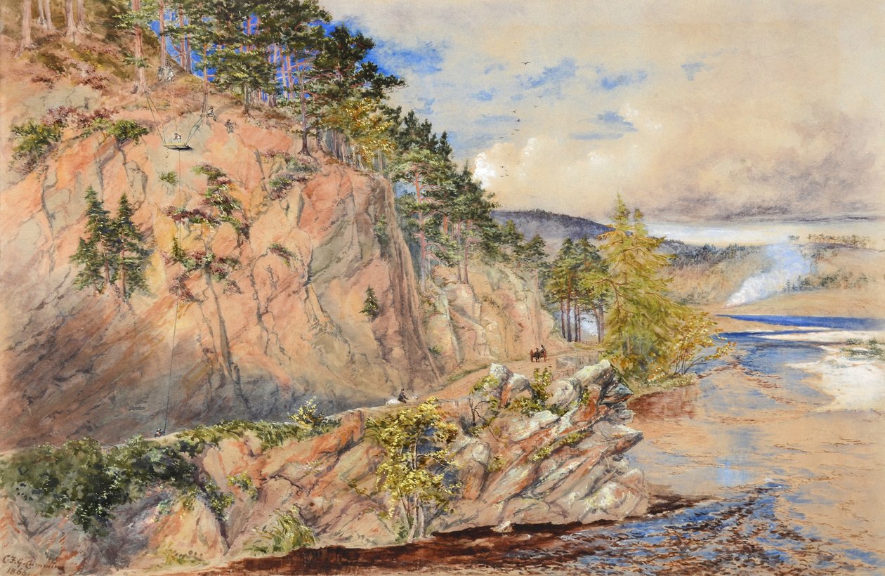 Craig Ellachies klippa vid floden Spey av Constance Frederica Gordon Cumming