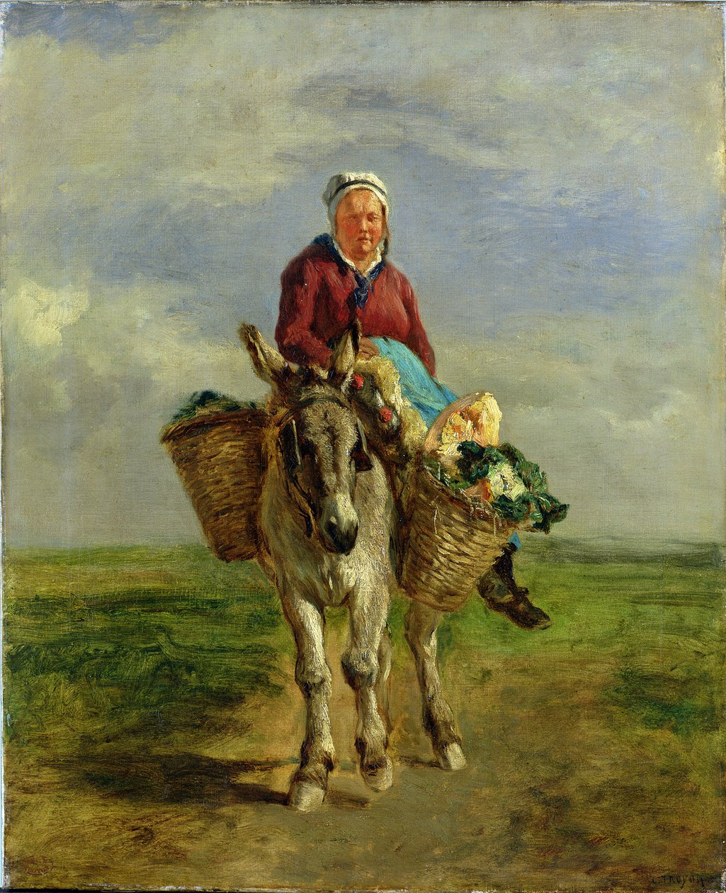 Landskvinna som rider på en åsna av Constant Emile Troyon