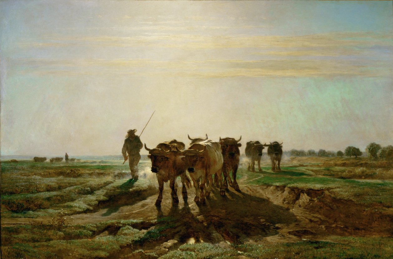 Boeufs se rendant au travail - boskap som går till arbetet, morgon. 1855 ... av Constant Emile Troyon