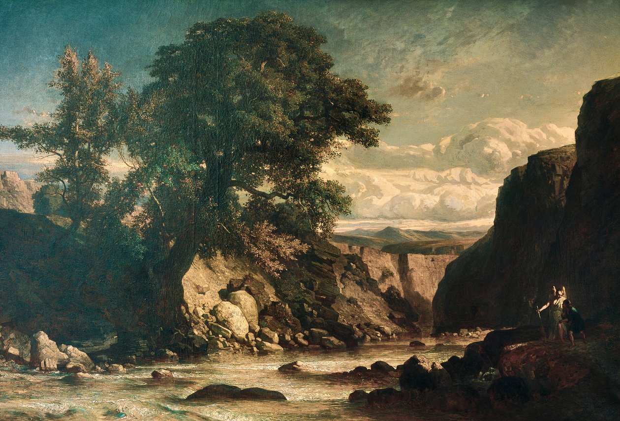 Landskap som visar Tobias och ängeln, av Constant Troyon (1810-65) av Constant Emile Troyon