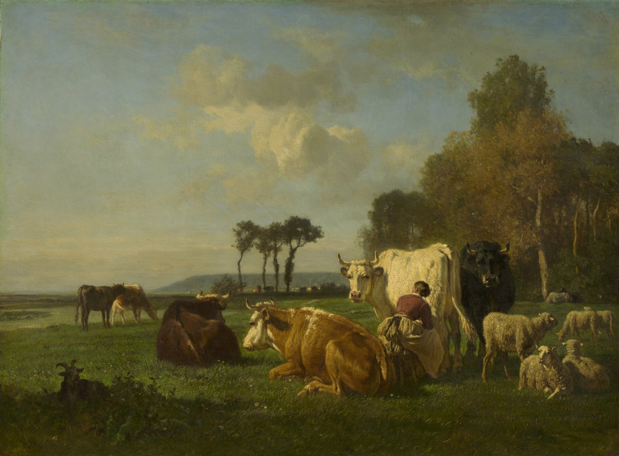 Boskap och får i ett landskap, c.1855 av Constant Emile Troyon