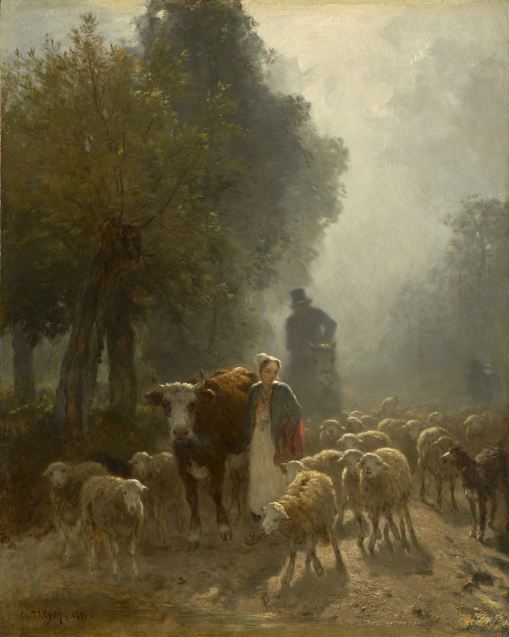 Går till marknaden på en dimmig morgon, 1851 av Constant Emile Troyon