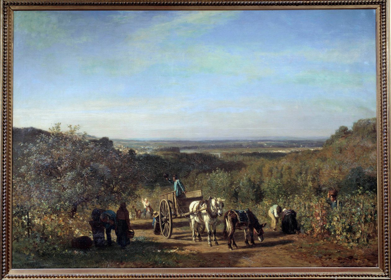 Skörd på stranden av Seine a Suresnes Målning av Constant Troyon (1810-1865) 1800-talets sön. 0,97x1,39 m Paris, musee d