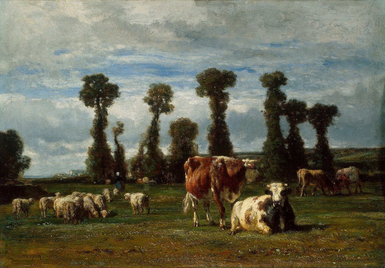 Betesmark i Normandie, 1852 av Constant Emile Troyon