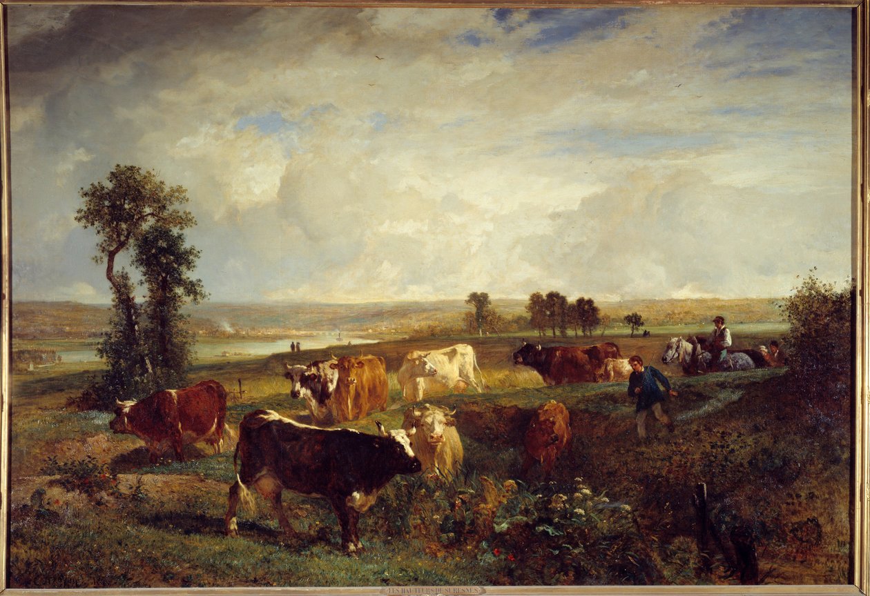 Utsikt från höjderna av Suresnes (Hauts de Seine). Målning av Constant Troyon (1810-1865) av Constant Emile Troyon