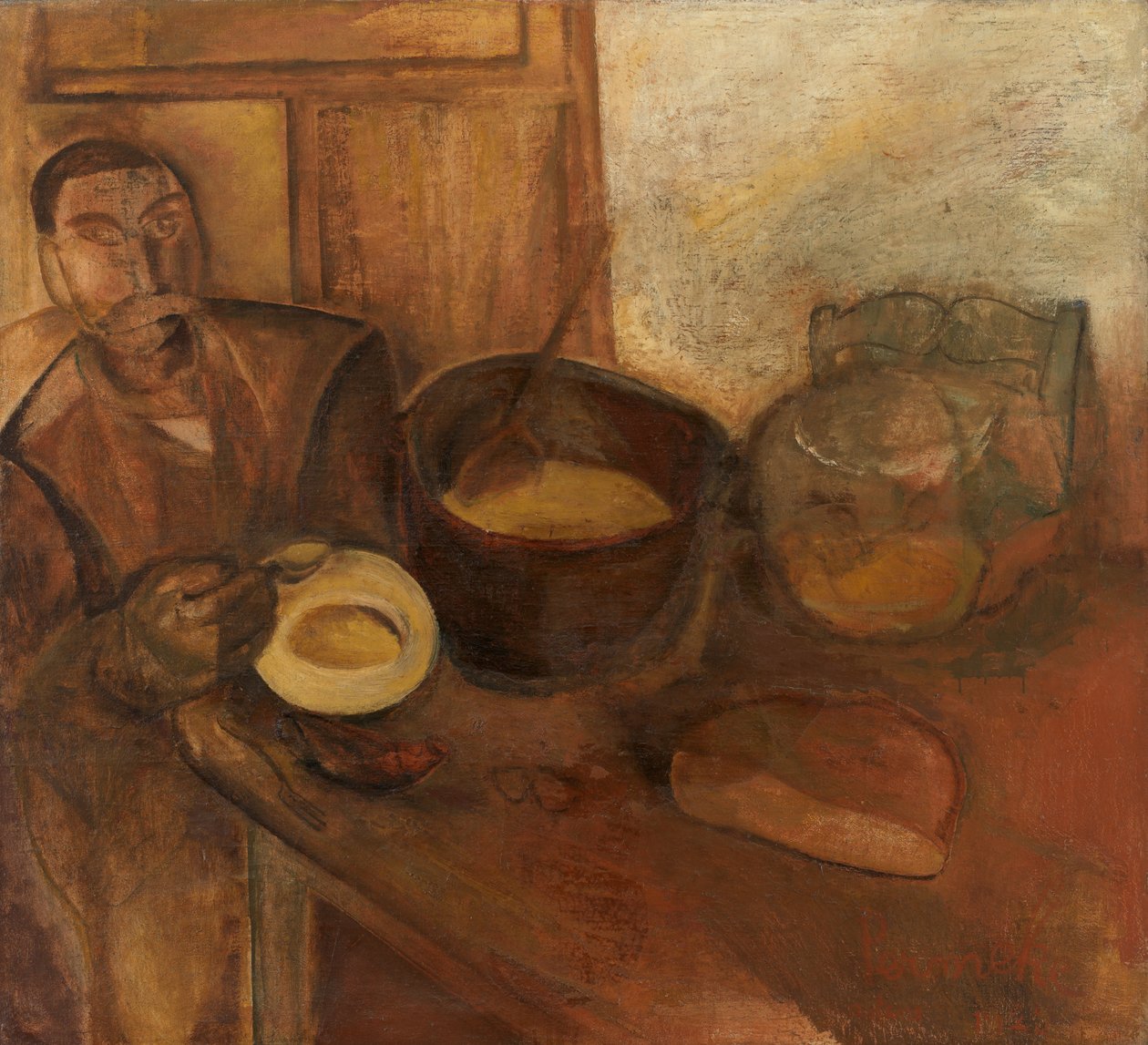 ミルクスープを食べる男（カンヴァスに油彩）スウェーデン語 av Constant Permeke