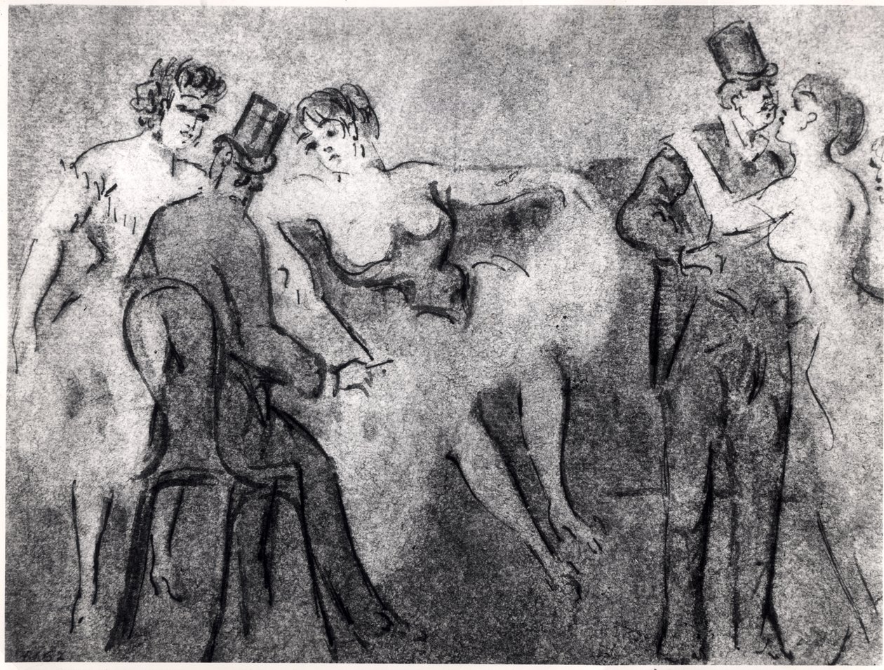 På bordellen, ca 1850 (penna- och bläcktvätt på papper) av Constantin Guys