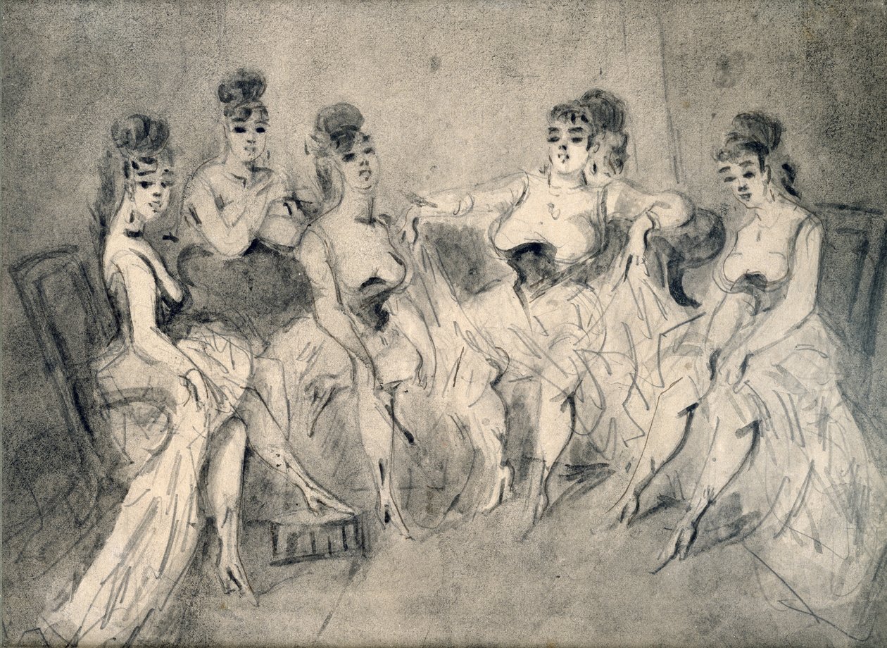 Girls in a Bordello (penna och bläck) av Constantin Guys