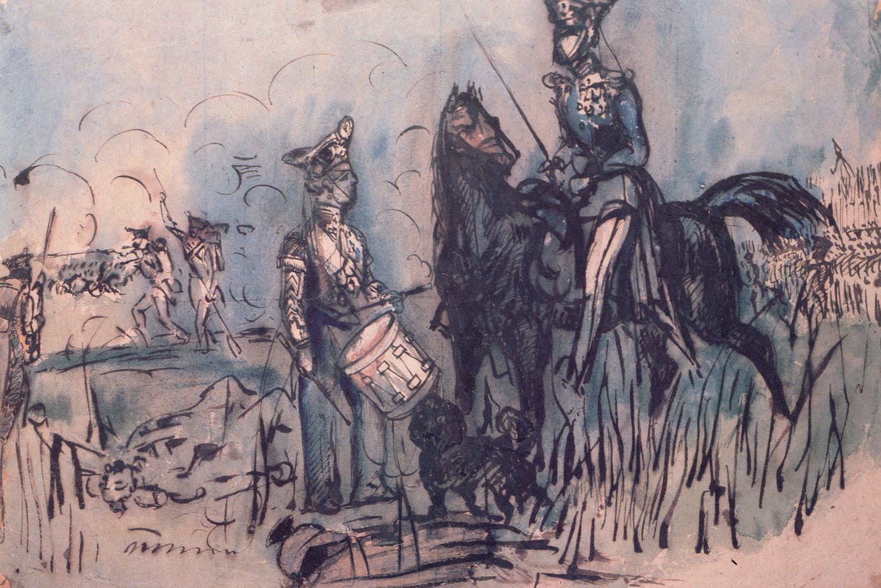 Ryska trupper vid slaget vid Inkerman, 5 november 1854 (wc och bläck och tvätt på papper) av Constantin Guys