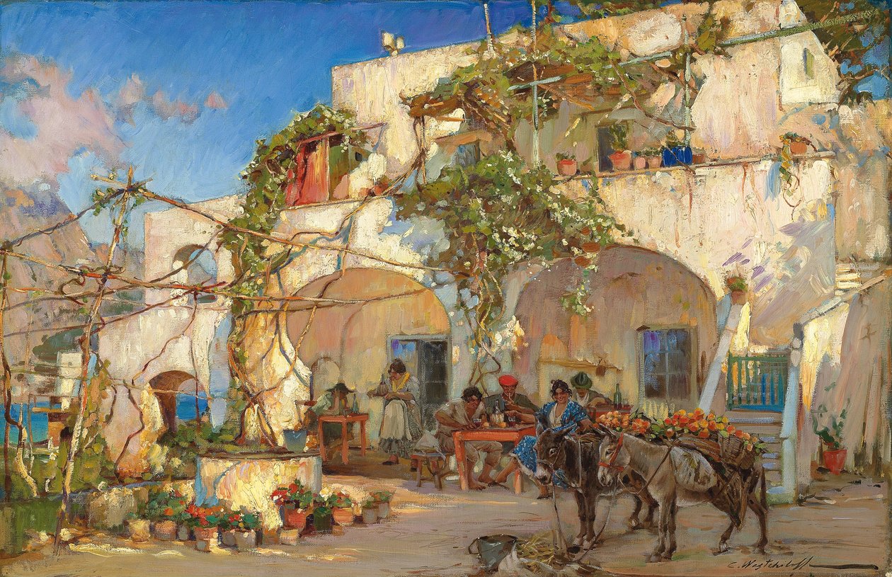 At the Tavern (olja på duk) av Constantin Alexandrovich Westchiloff