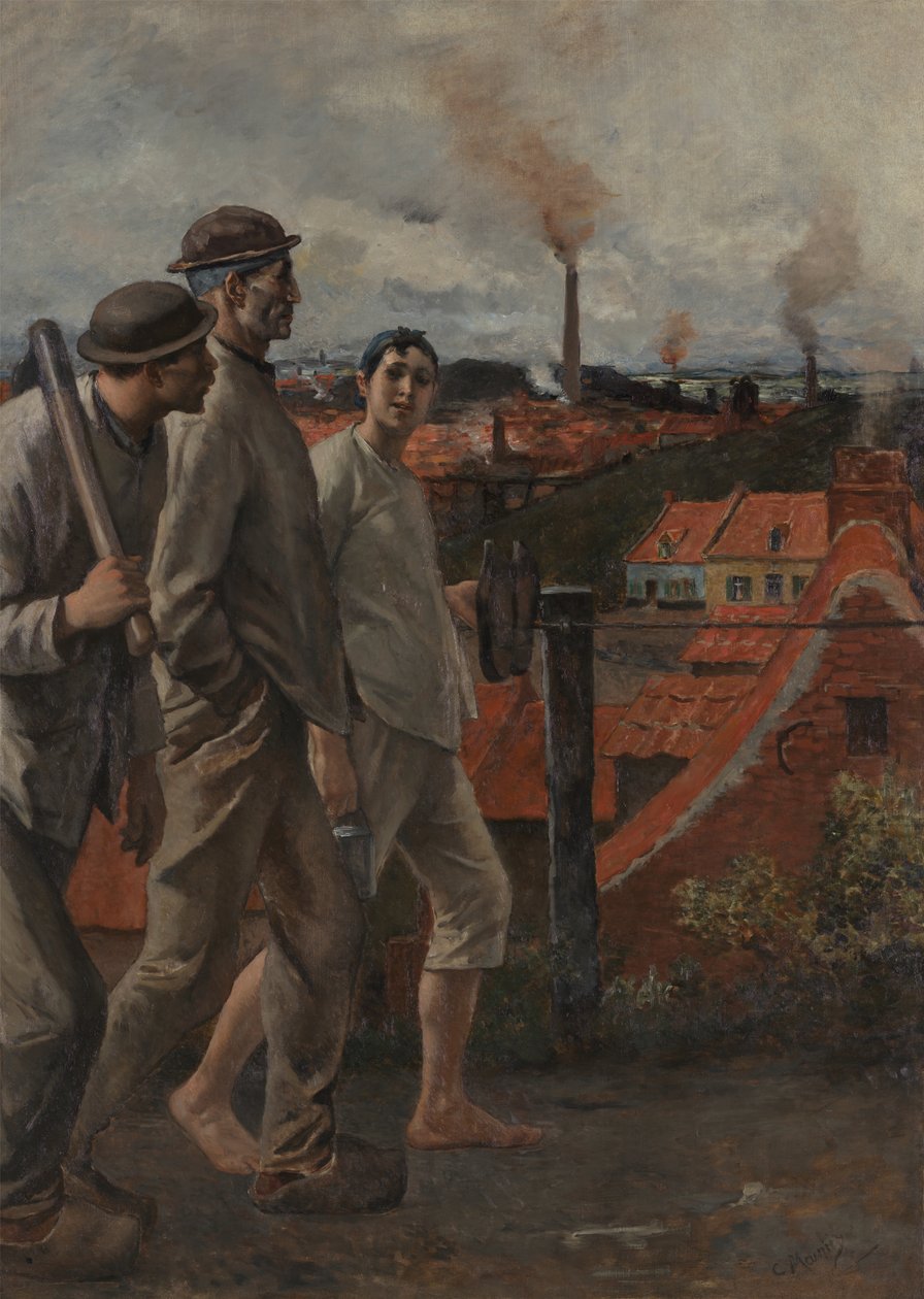 Gruvarbetarnas återkomst (olja på duk) av Constantin Emile Meunier