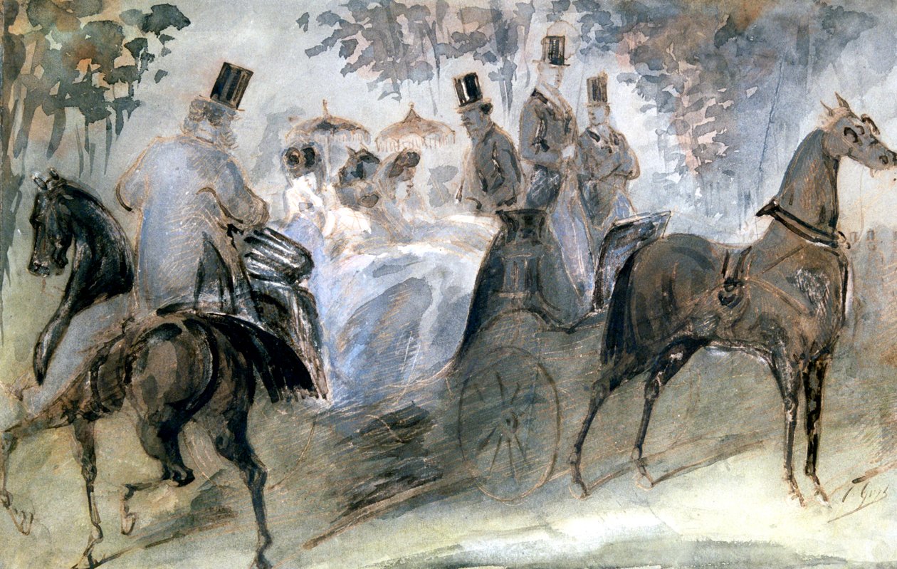 Den eleganta hästen och ryttarna, c1822-1892 av Constantin Guys