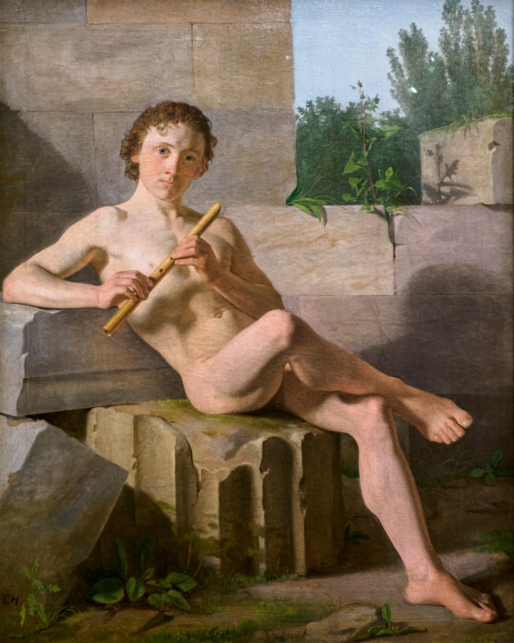 En manlig modell som spelar flöjt av Constantin Hansen