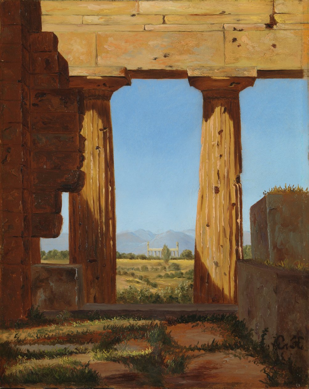 Kolumner av Neptunus tempel i Paestum, 1838. av Constantin Hansen