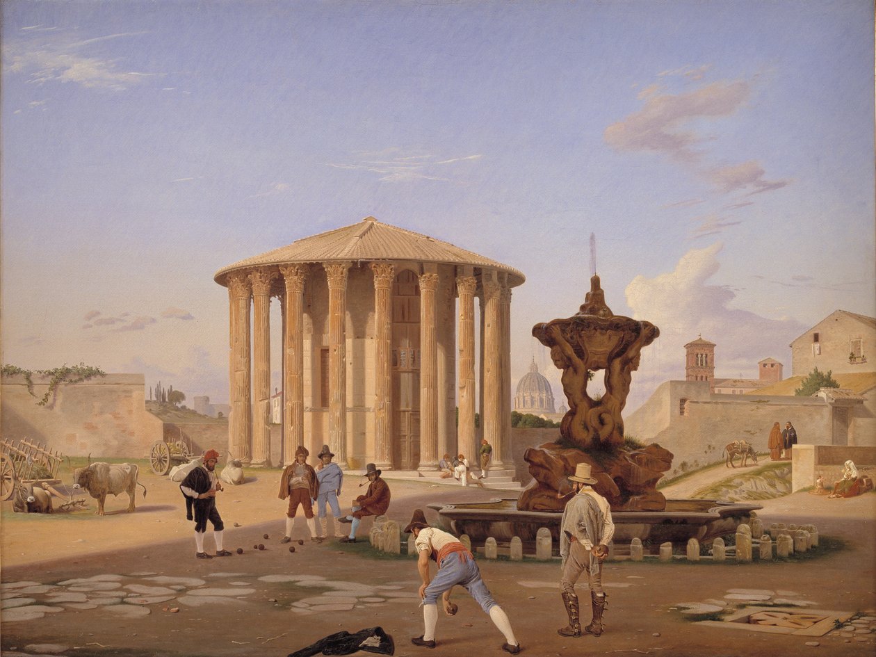 Piazza della Bocca della Verità med det så kallade Vesta-templet i Rom av Constantin Hansen