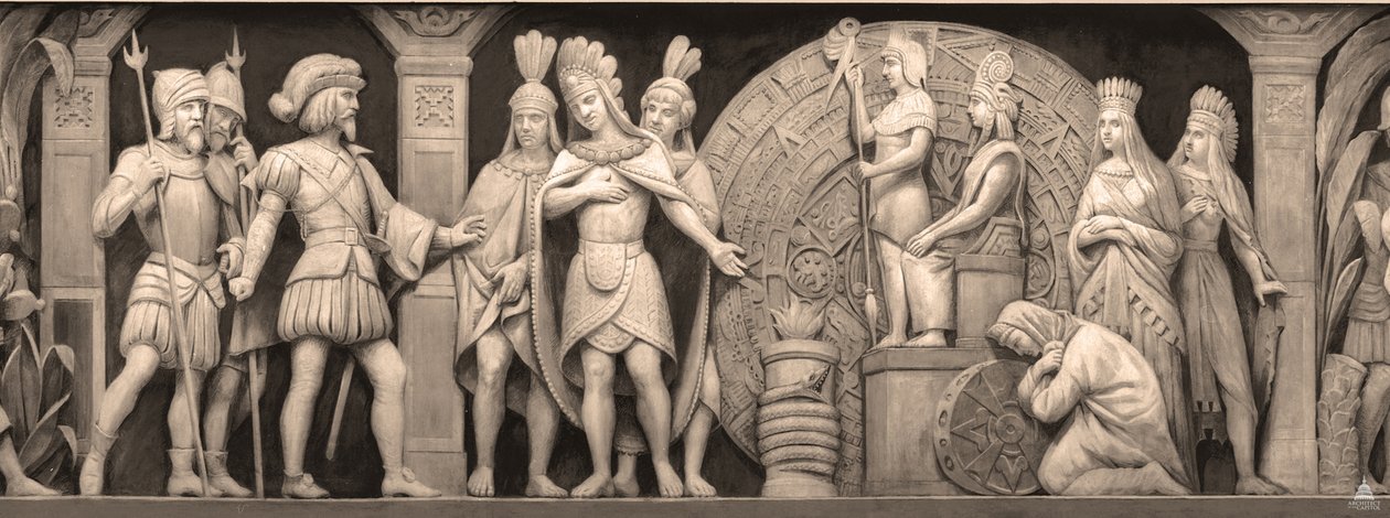 Cortez och Montezuma vid det mexikanska templet Frisen i rotundan i USA:s Capitol, 186 av Constantino Brumidi