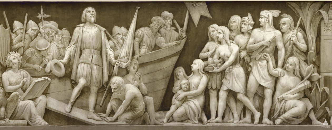 Christopher Columbus landstigning Frisen i rotundan i USA:s Capitol, 1860-1873 av Constantino Brumidi