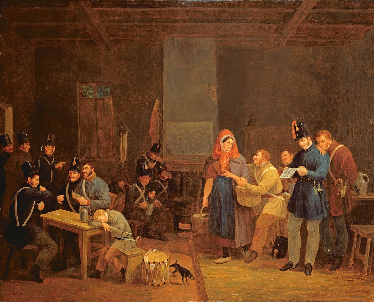 Guardroom of the Urban Guard of Bryssel, 1830 (olja på målning) av Constantinus Fidelio Coene