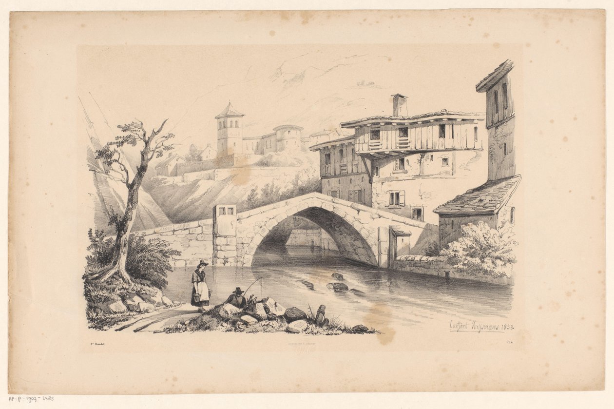 Bro över floden i bergsbyn The Landscape (serietitel) av Constantinus Cornelis Huysmans