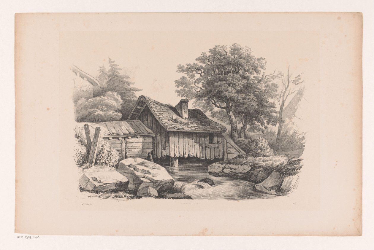 Trähus ovanför floden The Landscape (serietitel) av Constantinus Cornelis Huysmans