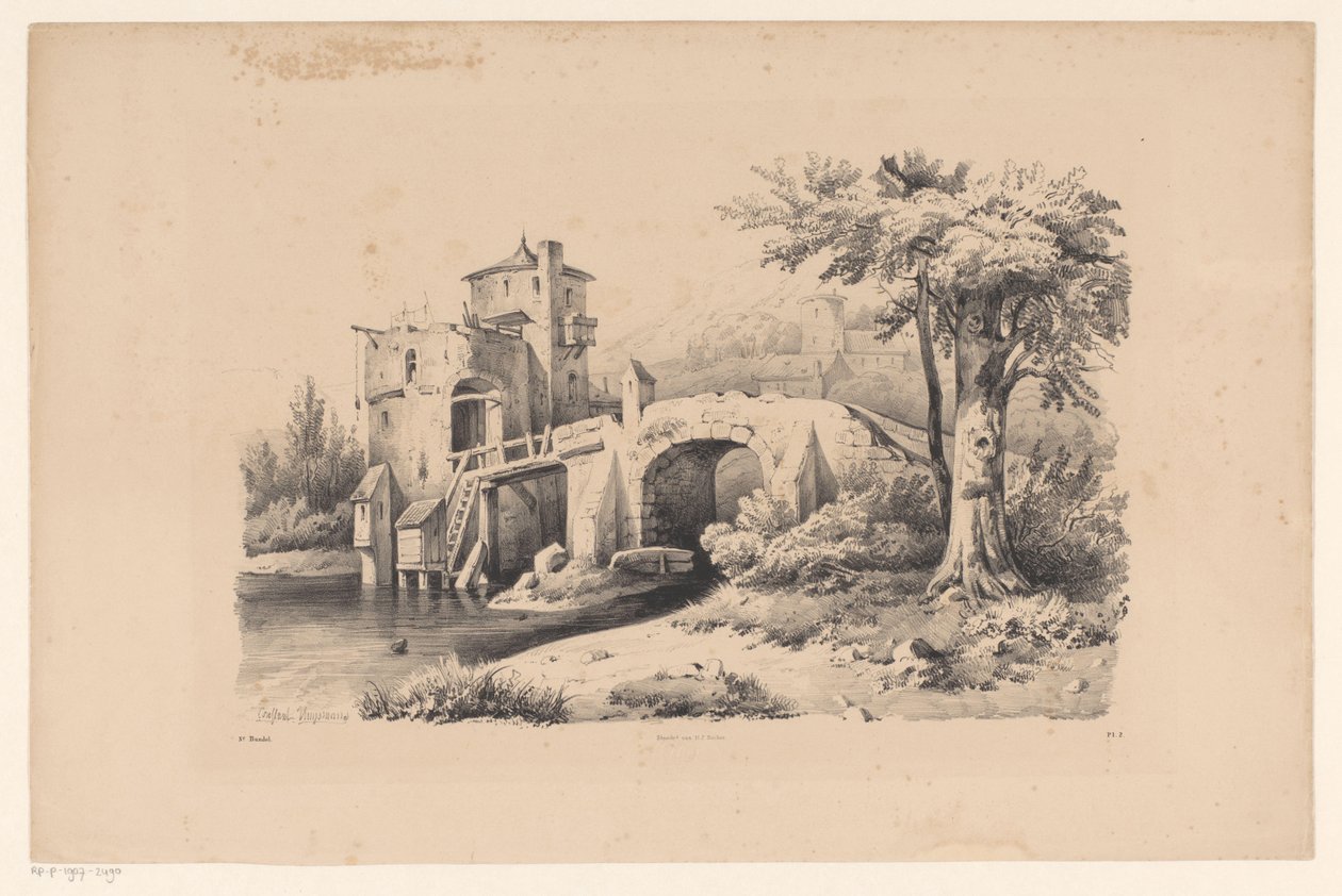 Landskap med bro och fästningstorn The Landscape (serietitel) av Constantinus Cornelis Huysmans
