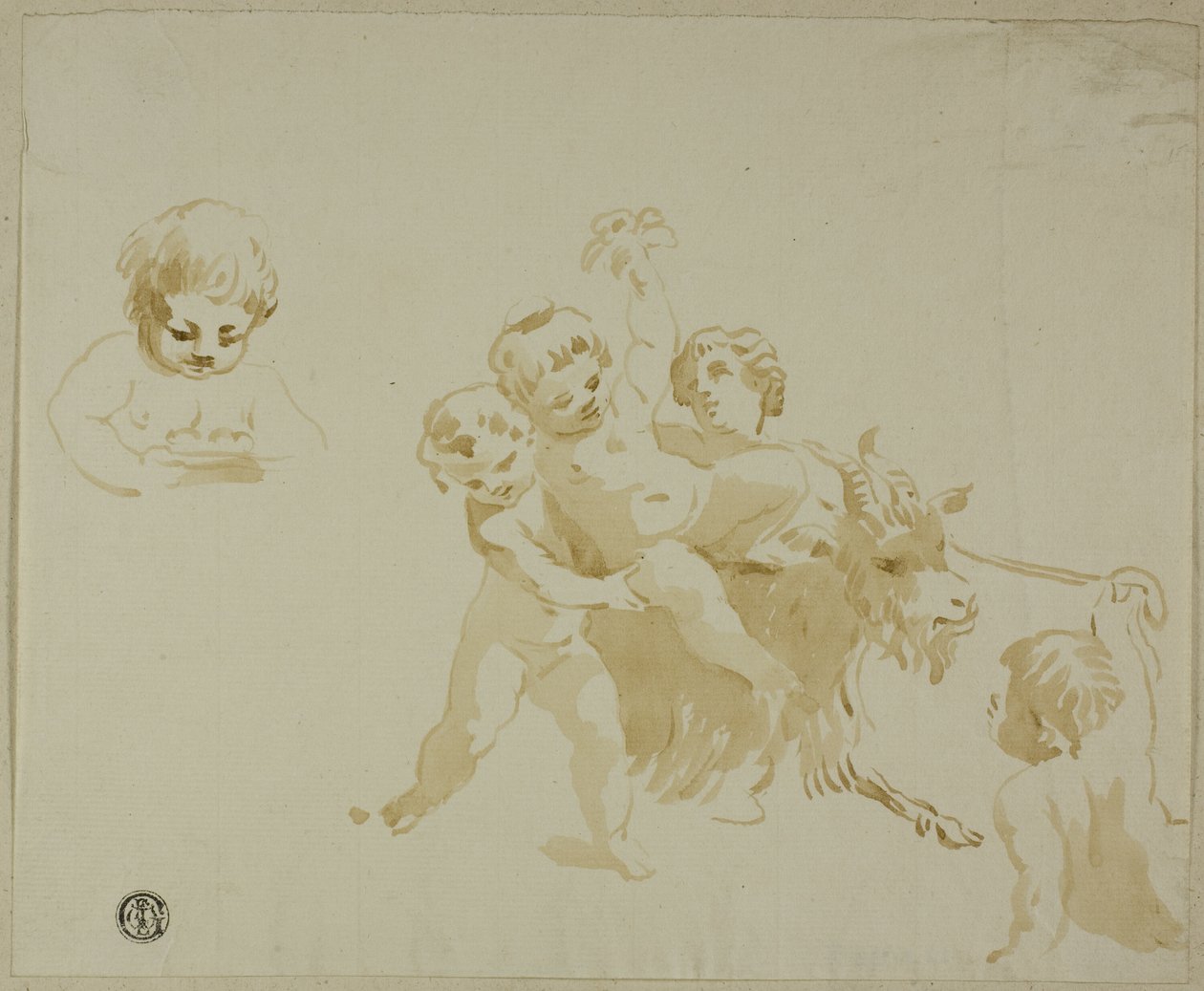 Putti leker med get av Conte Antonio Maria Zanetti the Elder