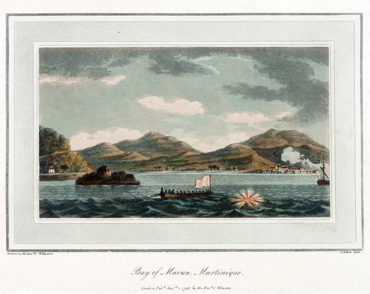 Maran Bay på Martinique. Litografi (56,6x43,4 cm), av Reverend Cooper Willyams (1762-1816) av Cooper (after) Willyams