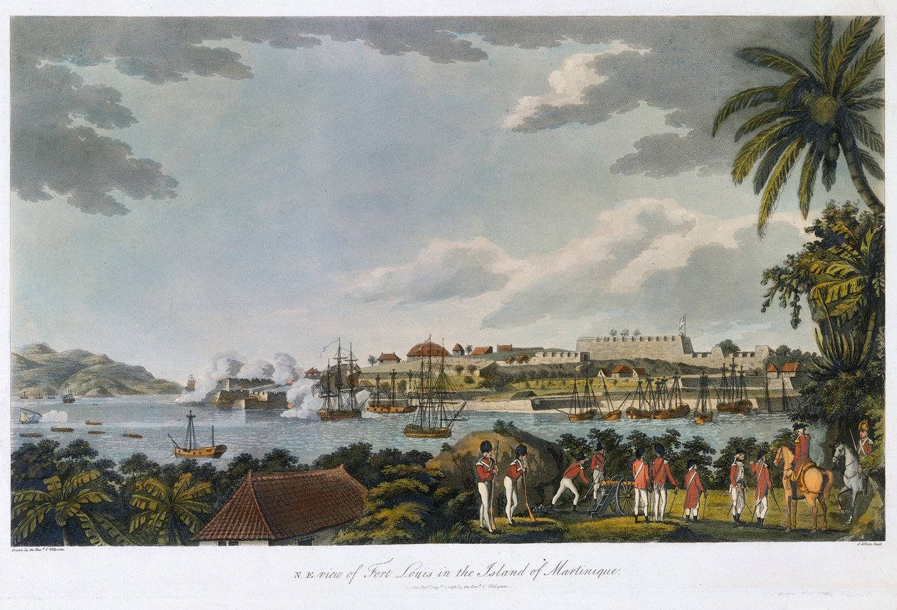 Nordostlig vy över Fort Louis (Fort Saint Louis), Martinique, 5 februari - 22 mars av Cooper (after) Willyams