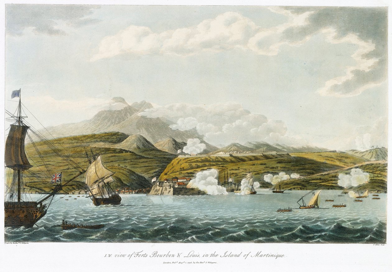 Sydvästlig vy över Fort Bourbon och Fort Louis (Fort Saint Louis), på Martinique, 5 februari - 22 mars av Cooper (after) Willyams