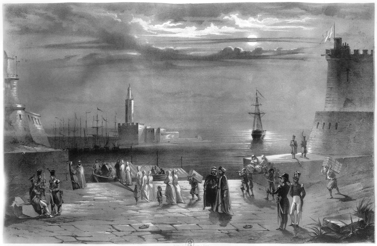 Dey Hussein Ibn El Hussein (1765-1838) lämnar Alger efter att staden har intagits den 4 juli 1830 av Coppin