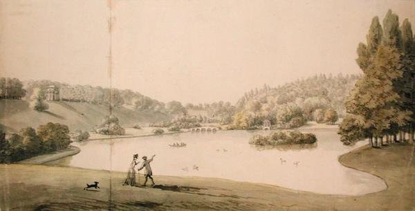 Stourhead, ca 1780 (akvarell och penna på papper) av Copplestone Warre Bamfylde