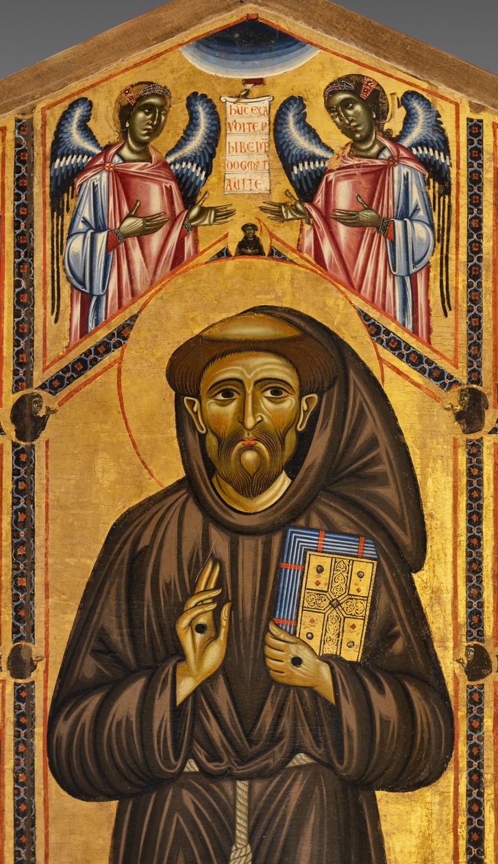 Bardi St Francis altartavla och tjugo berättelser om hans liv, Bardi Chapel, Detalj av helgonet och änglarna av Coppo di Marcovaldo