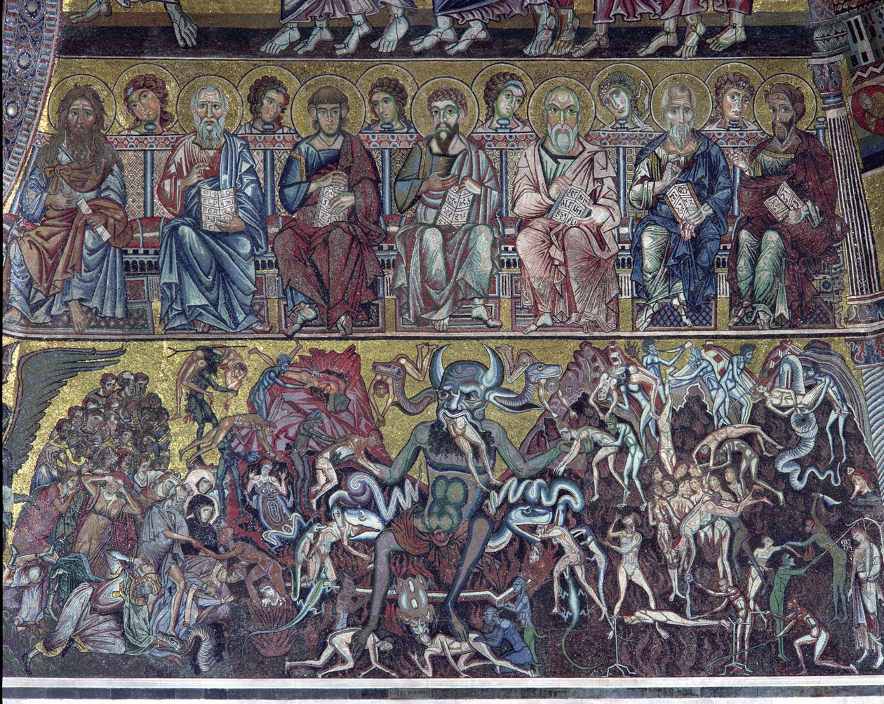 Helvete, detalj av den sista domen från valvet ovanför absiden, 1225 mosaik av Coppo di Marcovaldo