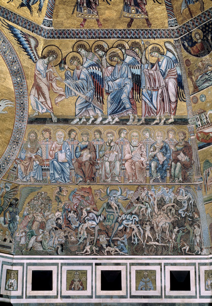 The Last Judgment Down Satan äter jävlarnas själar - Detalj av mosaikerna, ca1270 av Coppo di Marcovaldo