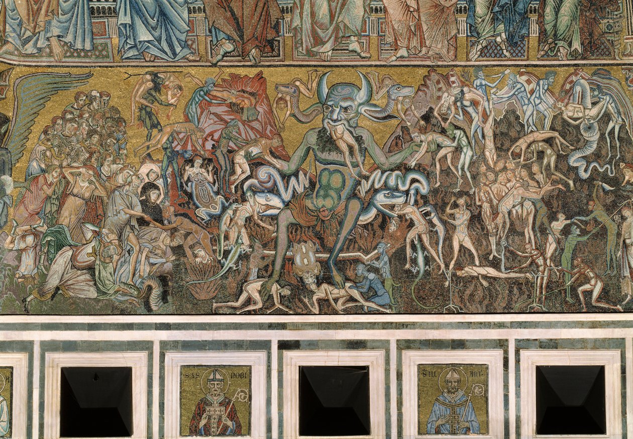 Den sista domen (Djävulen äter de fördömdas själar) - Detalj av mosaikerna, c.1270 av Coppo di Marcovaldo