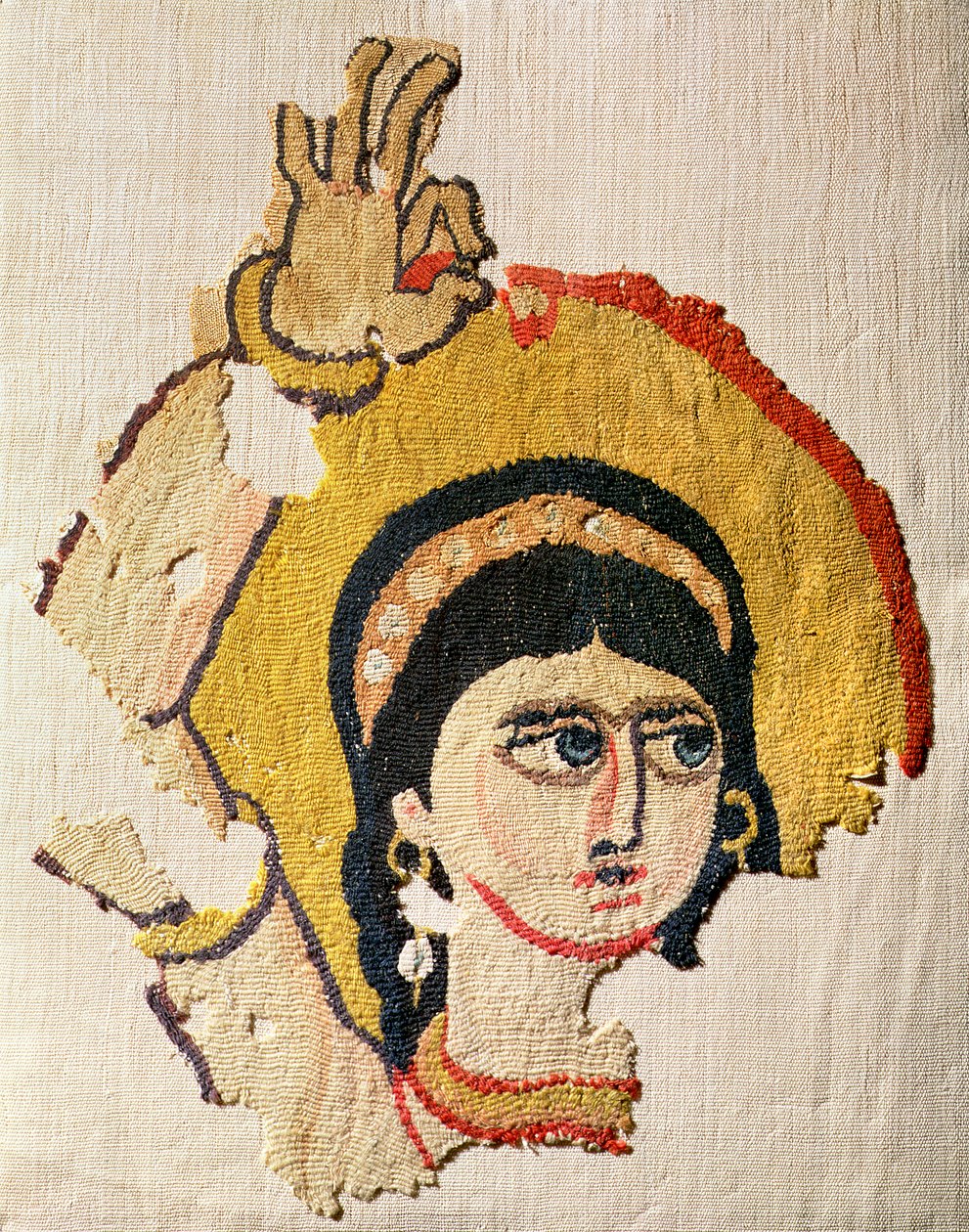 Fragment av en gobeläng föreställande en dansares huvud (ull och linne) av Coptic
