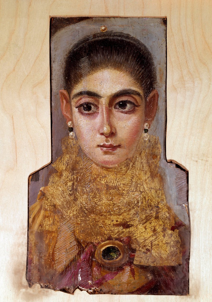 Koptisk konst: ung kvinna som heter Fayoum (Fayum) (cirka 160 e.Kr.) Målning av vax på trä. Paris, Louvren av Coptic