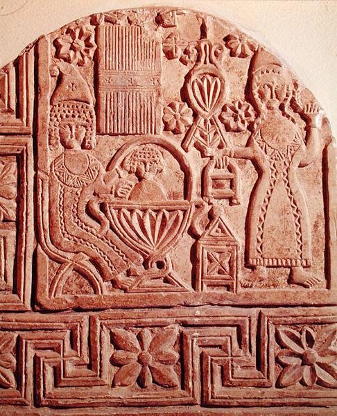 Stela föreställande badandet av Jesusbarnet av Coptic Coptic