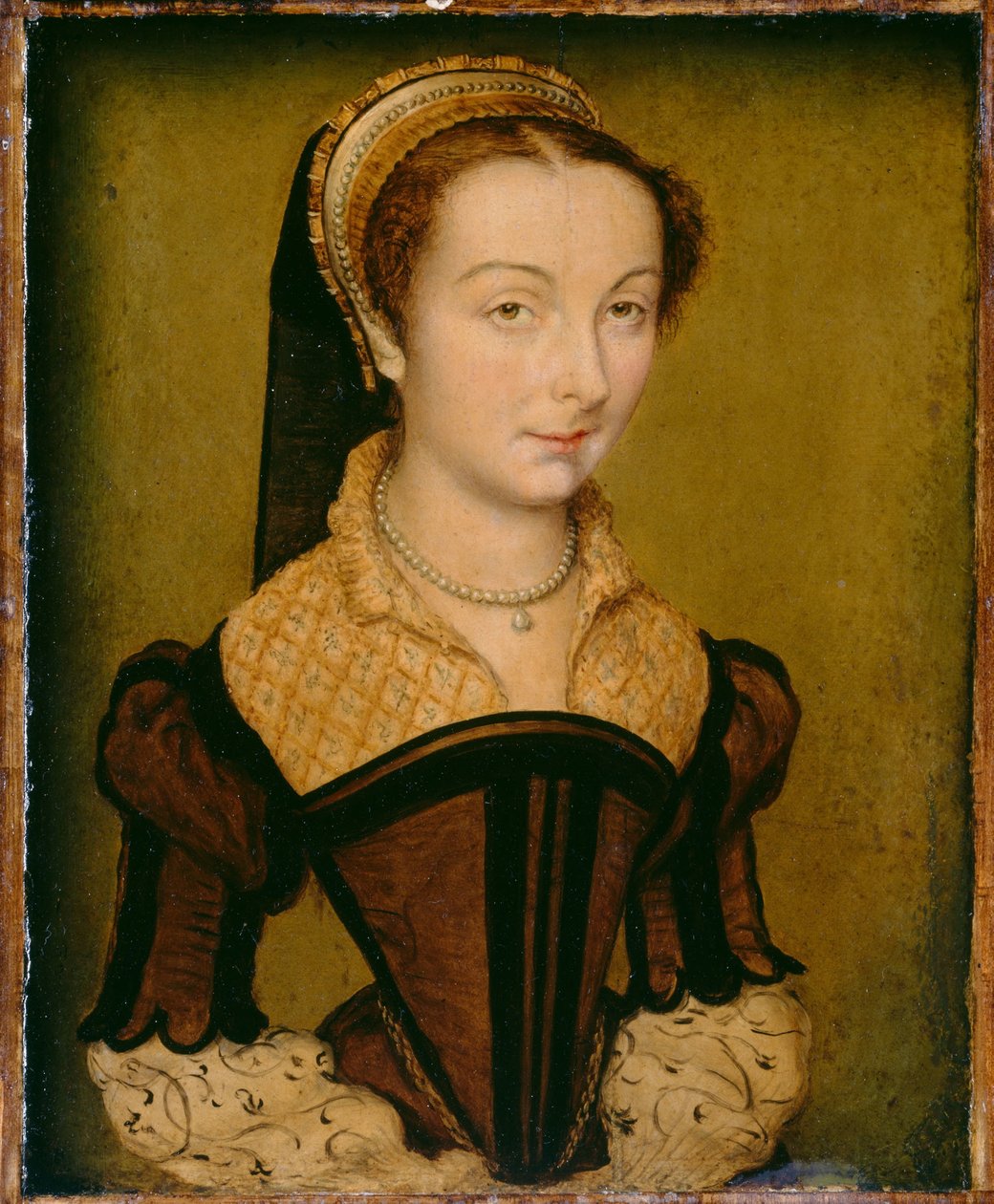 Porträtt av Louise de Halluin, dame de Cipierre, ca 1555 (olja på pannå) av Corneille de Lyon
