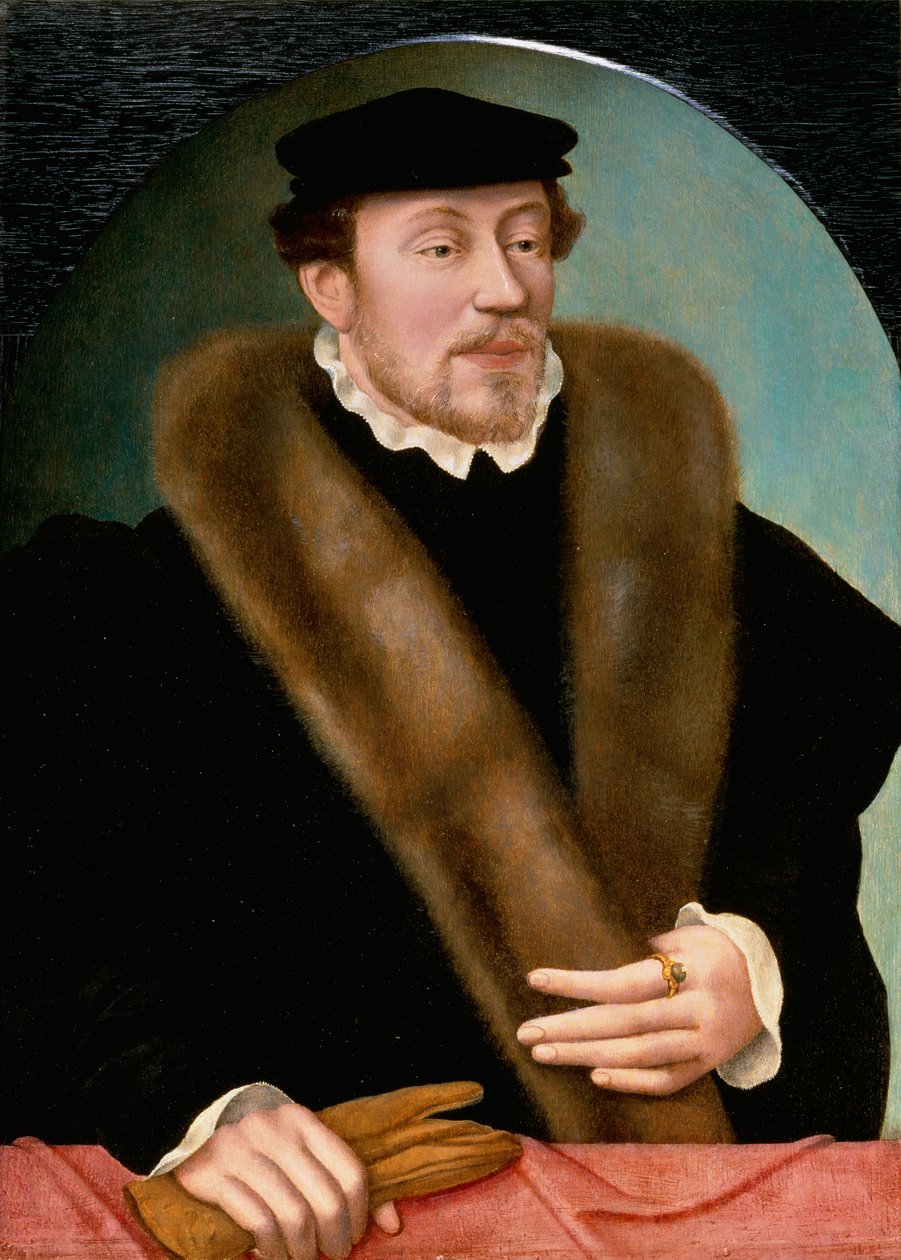 Porträtt av en gentleman i dubblett och hatt av Corneille de Lyon after Corneille de Lyon after